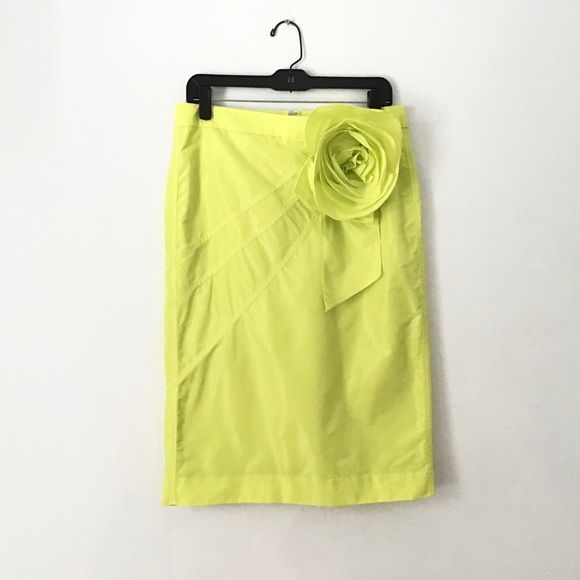 J. Crew 10 NWT Taffeta Rosette Pencil Skirt Lime - Picture 2 of 10